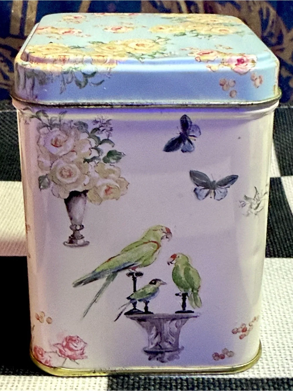 Vintage 1980s Botanical Cottage Core Metal Tin Flowers Butterflies Birds